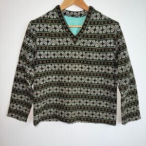 Vintage Fair Isle Pullover V Neck Sweater Womens Medium Black